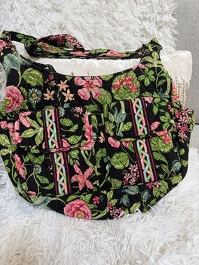 Vera Bradley Floral Quilted Crossbody Bag in Black and Pink Floral